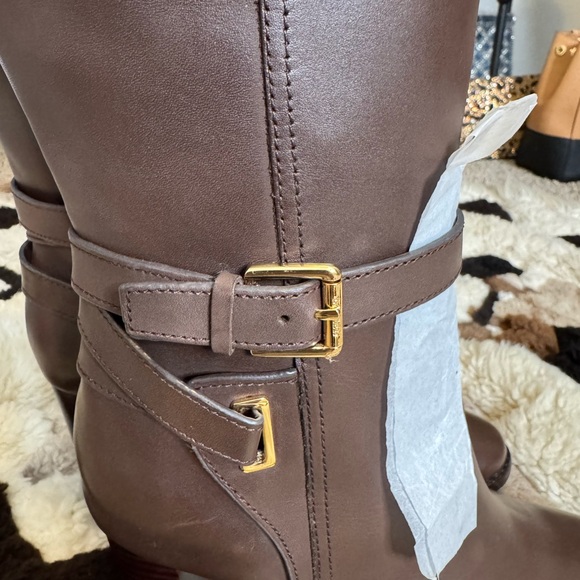 Ralph Lauren Elegant Brown Knee-High Manchester Buckled Dress Boots - Picture 4 of 8